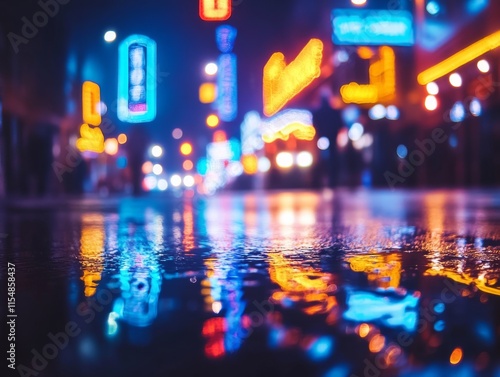 A lively Nashville street at night features glowing neon signs reflecting off the wet pavement as pedestrians stroll past various live music venues