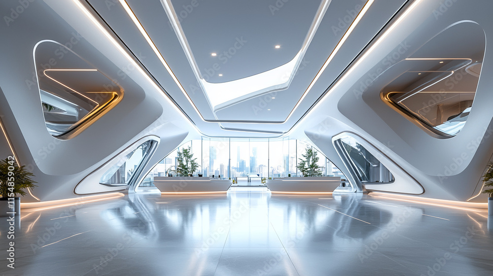 Obraz premium Futuristic Lobby Interior Architecture Modern Design