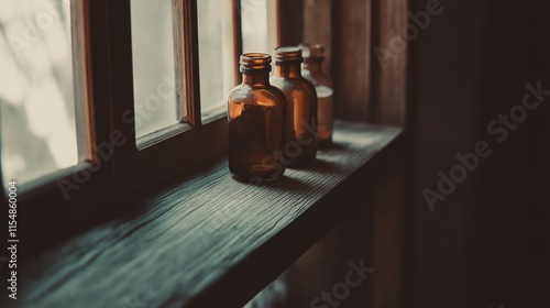Medicine bottles neatly arranged on a wooden shelf, symbolizing the importance of organization and care in healthcare management.