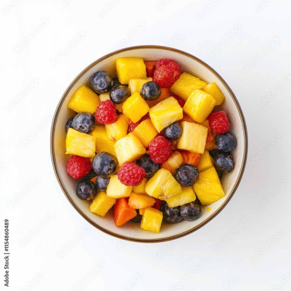 Colorful fruit salad in a bowl. Featuring mixed tropical fruits Colorful fruit salad in a bowl. Featuring mixed tropical fruits