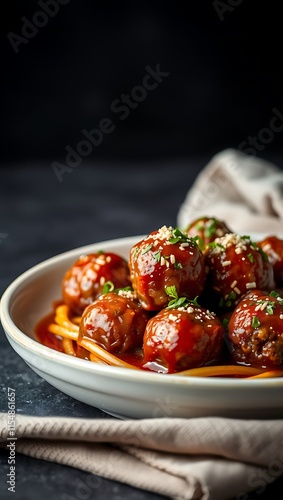 Wallpaper Mural Closeup of meatballs and spaghetti with tomato sauce dish, a classic Italian meal Torontodigital.ca