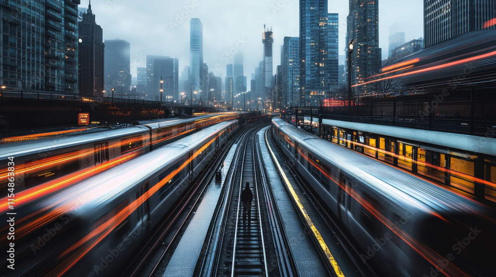 Fototapeta premium Cityscape Train Station Long Exposure Photography