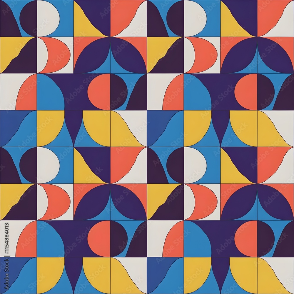 A Seamless Geometric Pattern in Blue, Orange, and Yellow A Seamless Geometric Pattern in Blue, Orange, and Yellow