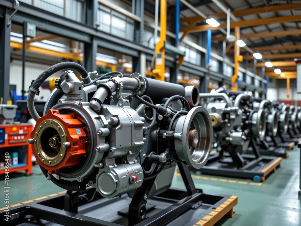 Industrial Engine Manufacturing Close up of Powerful Machinery in Factory Industrial Engine Manufacturing Close up of Powerful Machinery in Factory