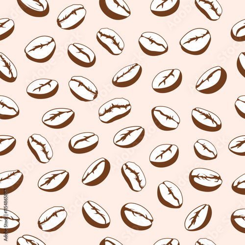 Coffee beans seamless pattern. Vintage style coffee beans motif background for coffee shop