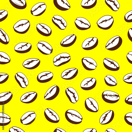 Coffee beans seamless pattern. Coffee beans motif background for coffee shop background, packaging, wrapper