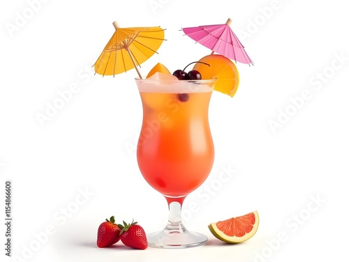 Obraz na płótnie A vibrant cocktail garnished with fruit and umbrellas w salonie