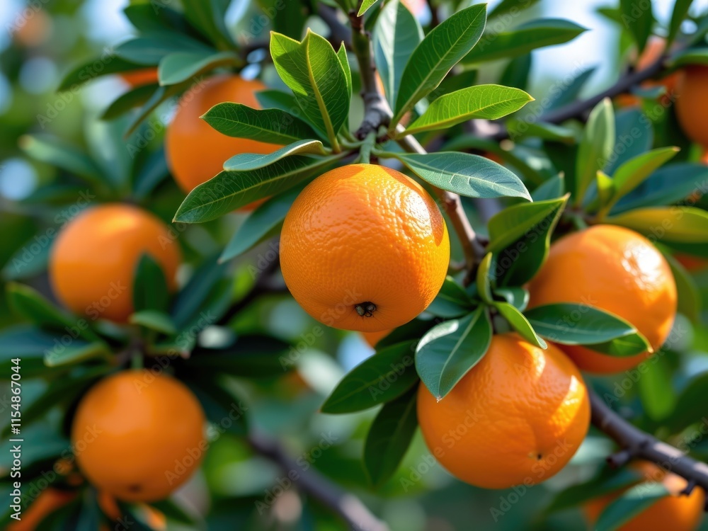 Ripe Oranges on Branch Citrus Fruit Tree Orchard Sunlight Ripe Oranges on Branch Citrus Fruit Tree Orchard Sunlight