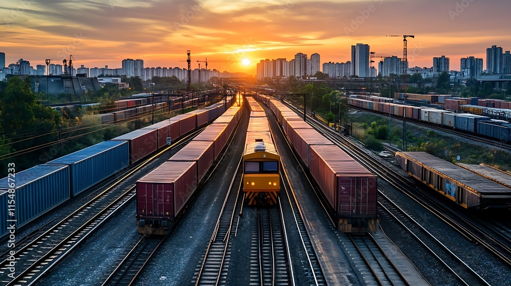 Fototapeta premium Cargo Train at Sunset