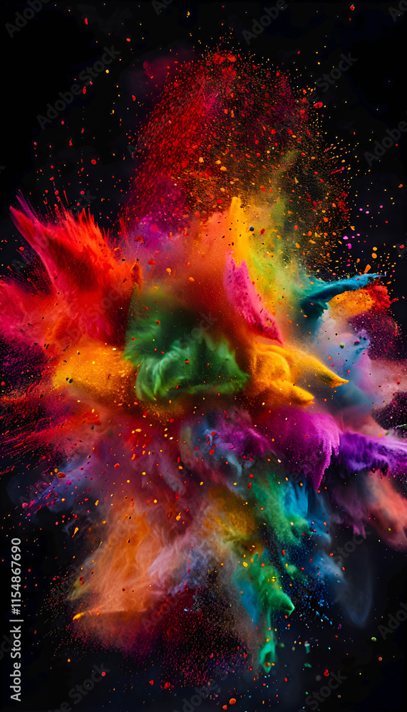 An abstract burst of colorful powder exploding against a black background, creating stunning contrast, texture, and motion in photography An abstract burst of colorful powder exploding against a black background, creating stunning contrast, texture, and motion in photography
