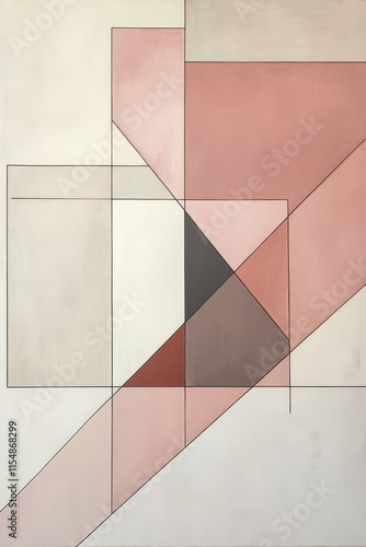 Minimalist line painting featuring big geometric shapes in soft pink and gray tones, creating modern and abstract aesthetic