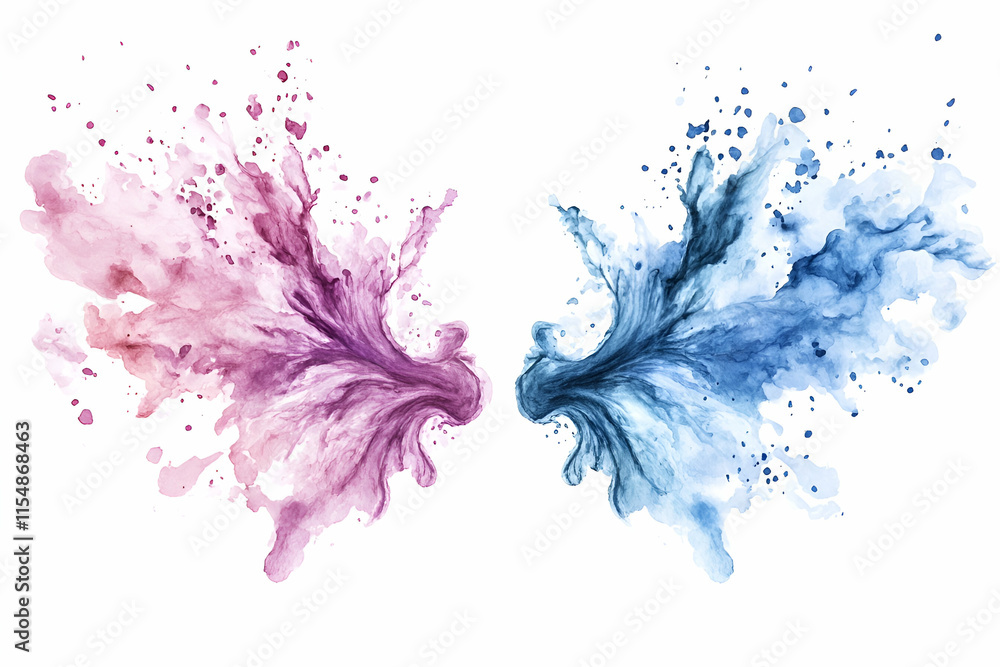 Obraz premium Abstract Watercolor Splashes, Dual Hues Intertwine Dynamically, Creating a Vibrant, Artistic Expression.