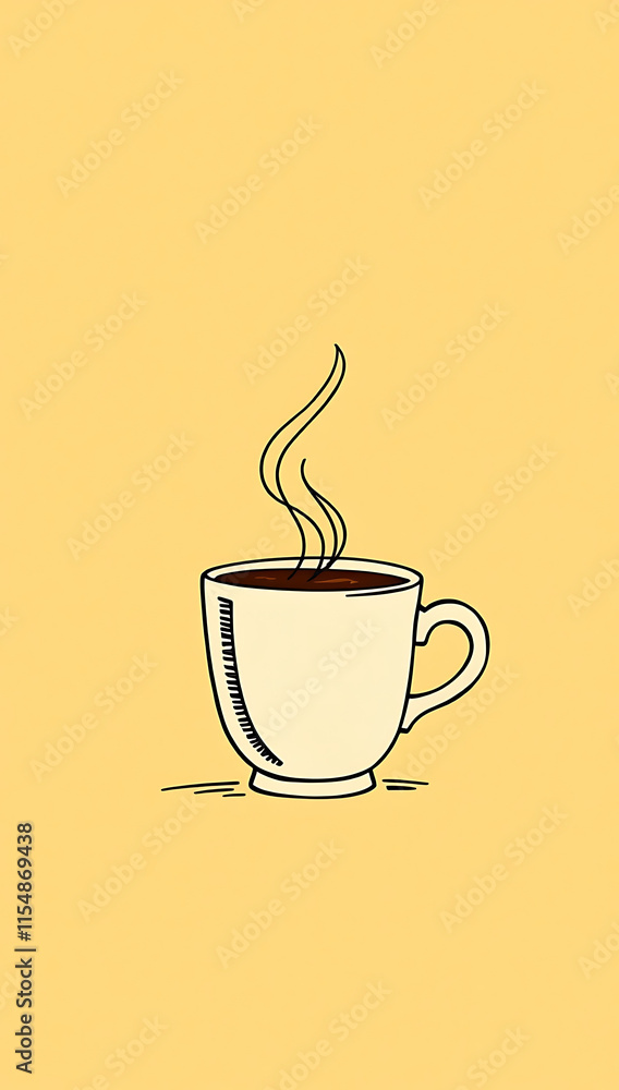 Obraz premium A phone HD wallpaper featuring a thick-lined doodle of a steaming coffee cup on a warm beige background.