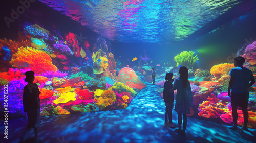 Immersive Underwater Museum Exhibit: Vibrant Coral Reefs, Digital Art