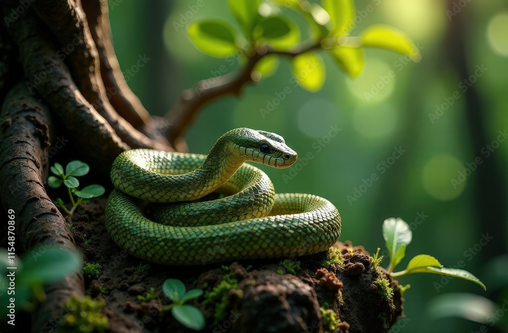 Naklejka premium A majestic wood snake coiled gracefully around an ancient bonsai tree