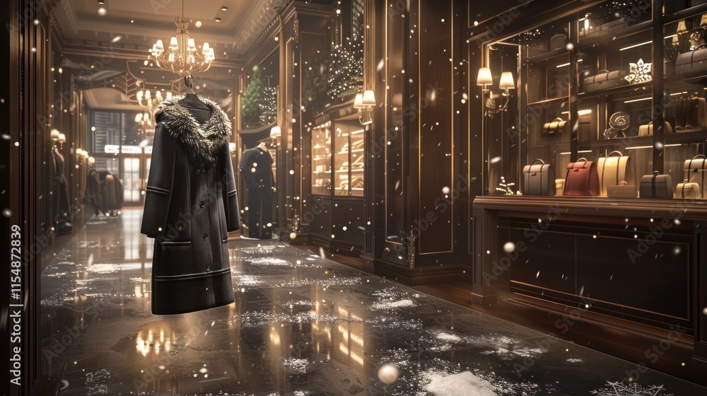 Obraz premium Luxurious winter coat displayed in elegant boutique.
