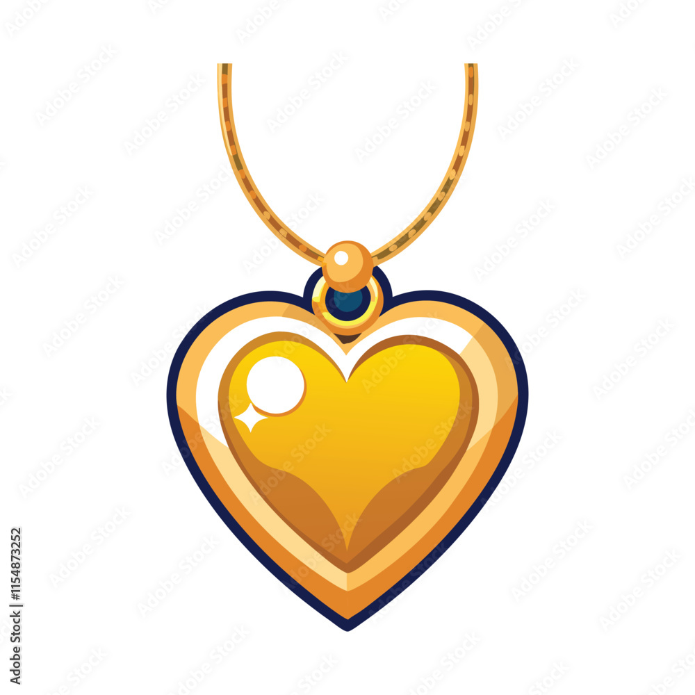 Golden pendant in shape of heart on chain vector art illustrator. Golden pendant in shape of heart on chain vector art illustrator.