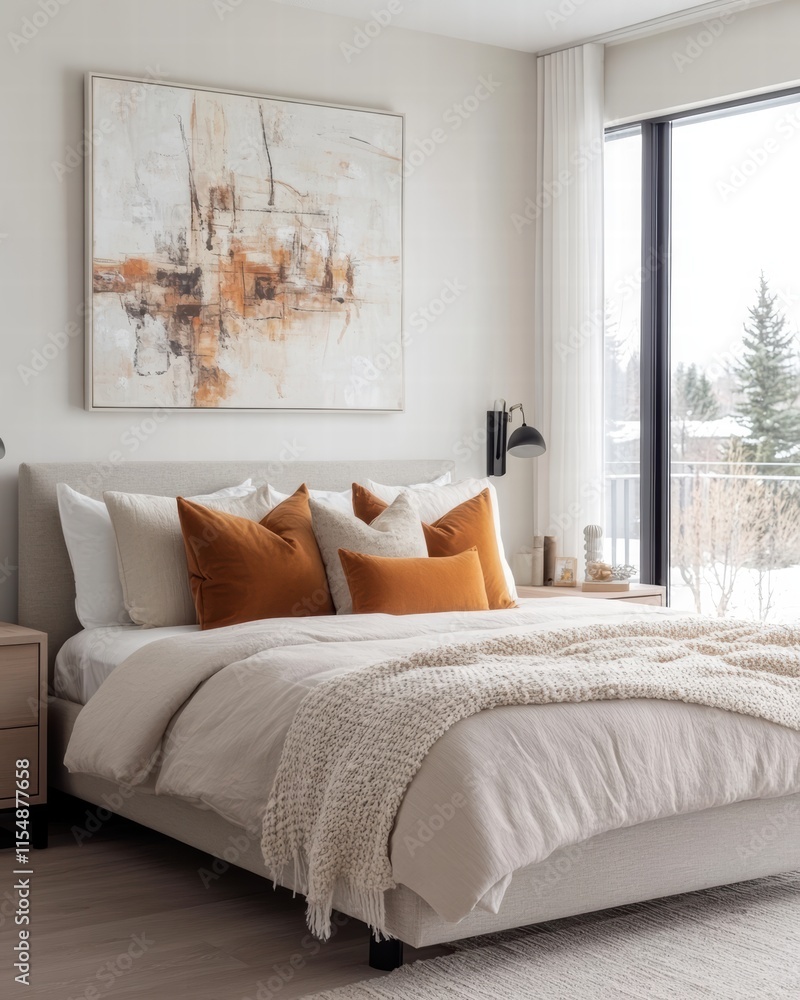 Fototapeta premium Cozy Modern Bedroom Oasis