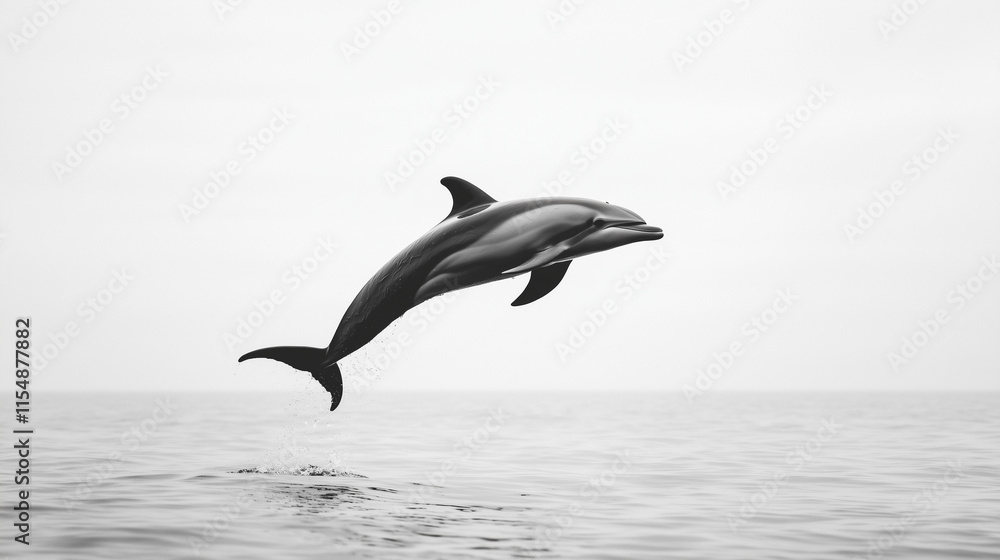 Dolphins Leaping: A pair of majestic dolphins leaps gracefully out of the water, showcasing their athleticism and playful nature in a striking black and white photograph. Dolphins Leaping: A pair of majestic dolphins leaps gracefully out of the water, showcasing their athleticism and playful nature in a striking black and white photograph.