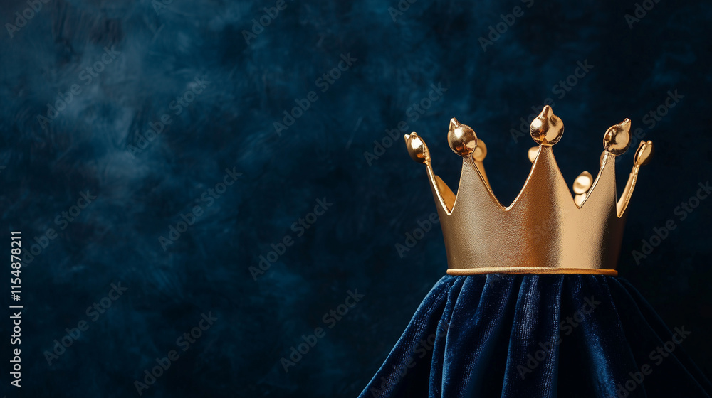 Royal Majesty: A golden crown, symbol of power and authority, rests on a plush velvet cushion against a dramatic blue backdrop. Royal Majesty: A golden crown, symbol of power and authority, rests on a plush velvet cushion against a dramatic blue backdrop.