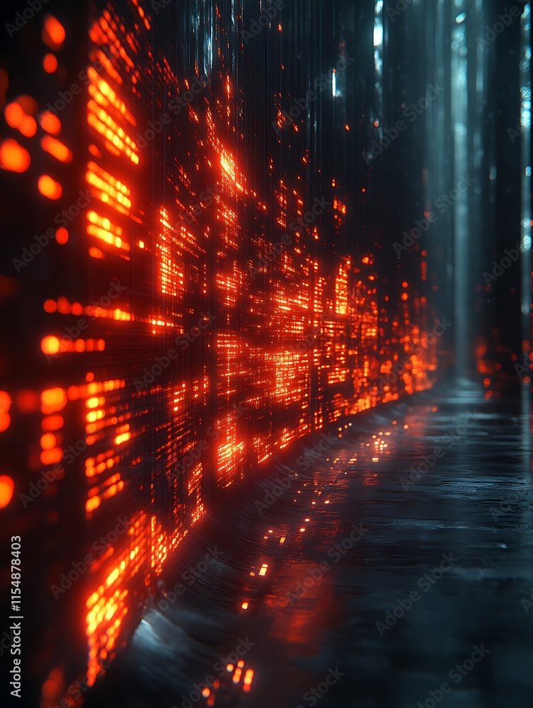 Obraz premium Glowing digital data stream in dark space.