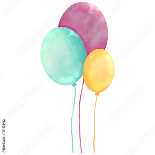 Hand drawn New year celebration colorful balloons in watercolor style 