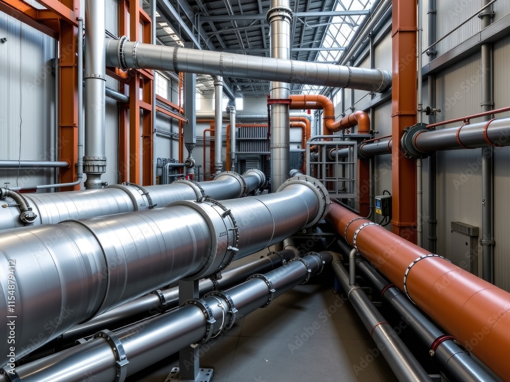 Industrial Piping System Modern Factory Metal Pipes Steel Tubes Engineering Infrastructure Industrial Piping System Modern Factory Metal Pipes Steel Tubes Engineering Infrastructure