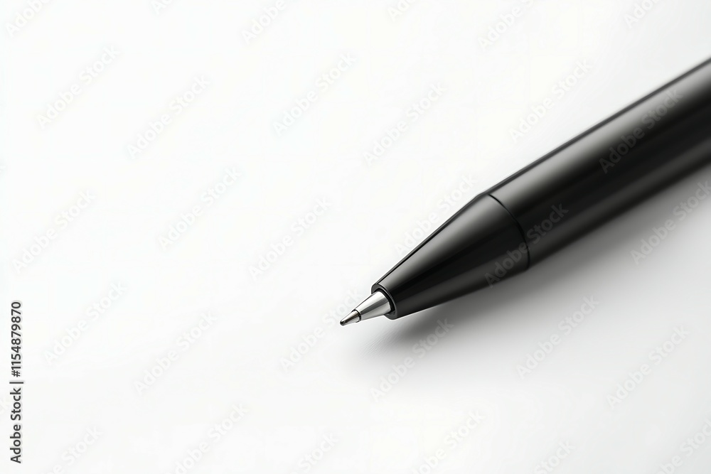 black pen on a white background, closeup top view black pen on a white background, closeup top view