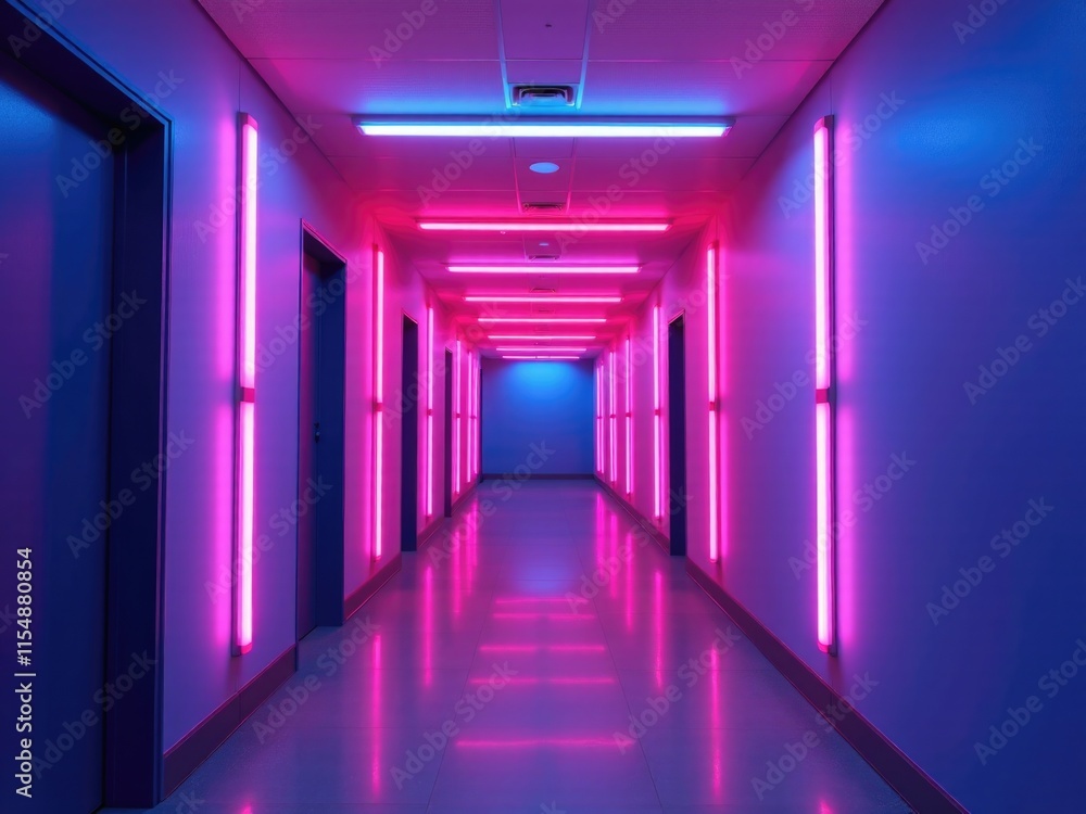 Neon Pink Blue Hallway Futuristic Lighting Modern Architecture Interior Neon Pink Blue Hallway Futuristic Lighting Modern Architecture Interior