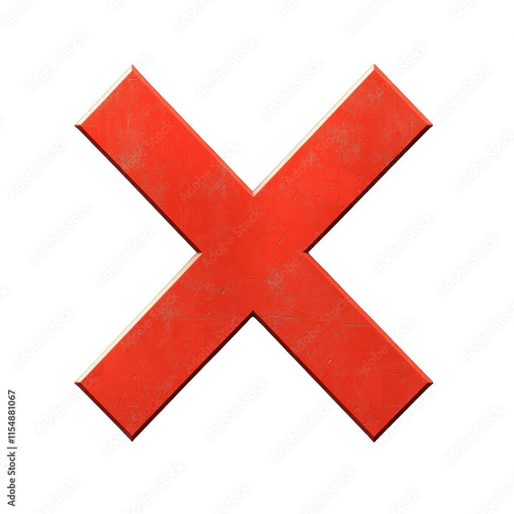 bold red X icon with textured surface, isolated on transparent background, symbolizing cross or cancelation mark. vibrant color and clear design make it stand out bold red X icon with textured surface, isolated on transparent background, symbolizing cross or cancelation mark. vibrant color and clear design make it stand out