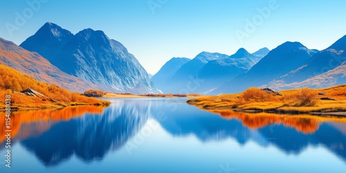 Calm Lake with Reflections of Autumn Mountains