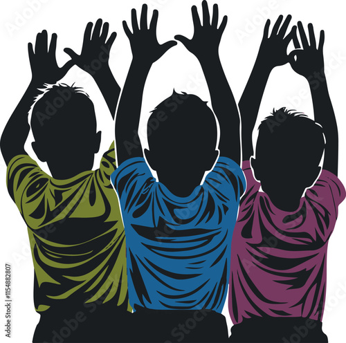 Group of Boys Silhouette Vector In White Background 