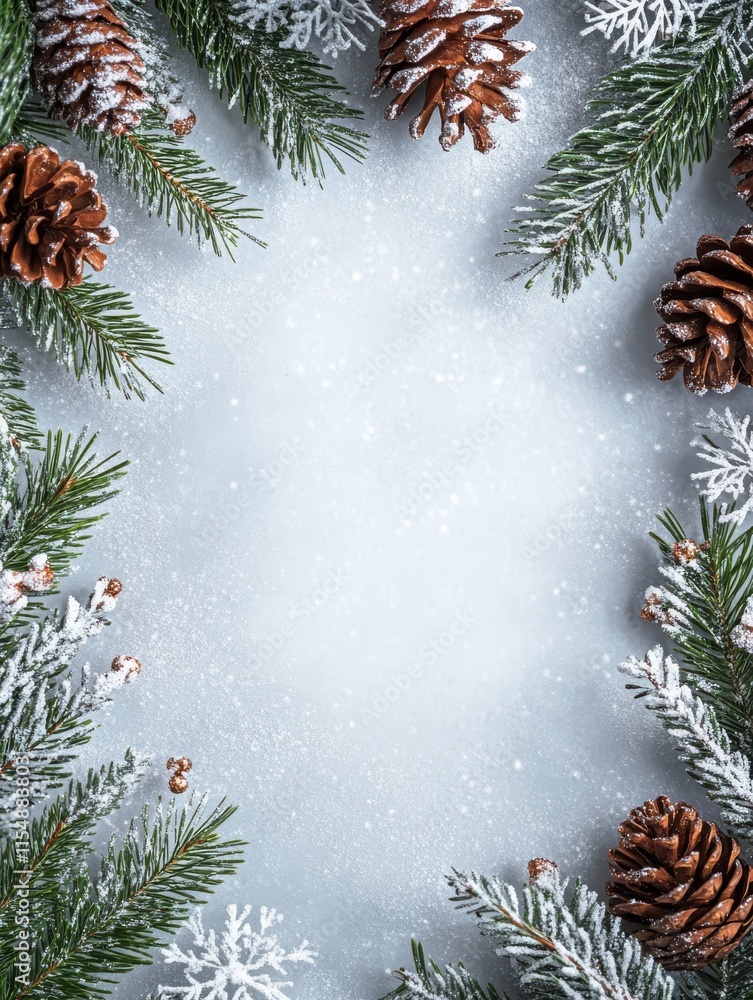 Beautiful Winter Background with Snow-Covered Pinecones and Evergreen Branches, Perfect for Holiday Greetings, Invitations, and Seasonal Decor with Frosty Accents Beautiful Winter Background with Snow-Covered Pinecones and Evergreen Branches, Perfect for Holiday Greetings, Invitations, and Seasonal Decor with Frosty Accents