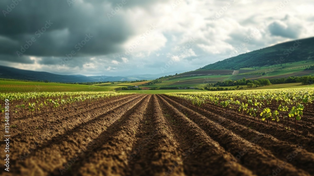 Expansive Farmland Under Overcast Sky Expansive Farmland Under Overcast Sky
