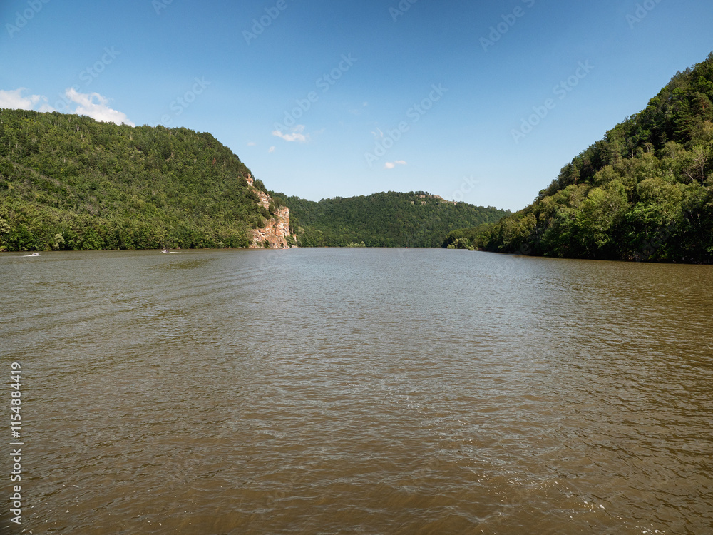 Fototapeta premium Southern Urals, Bashkortostan, Nugush reservoir at the confluence of the Nugush River.
