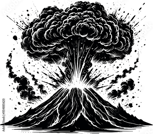 Volcanic Eruption Vector Black Silhouette Cricut Design for T-Shirt