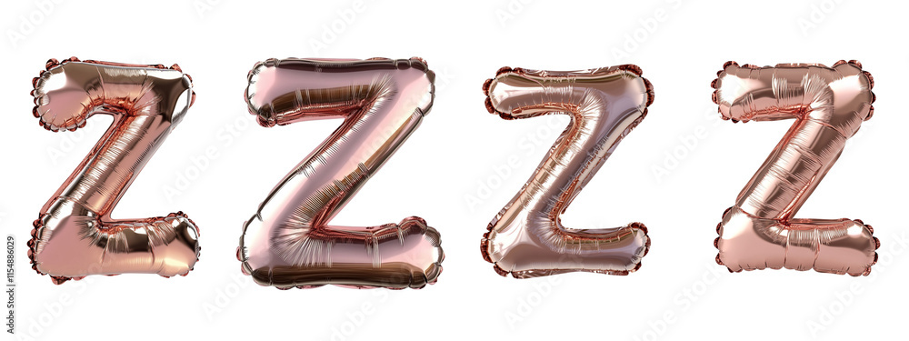 Shiny rose gold ZZZ balloons for relaxation theme.,transparent background