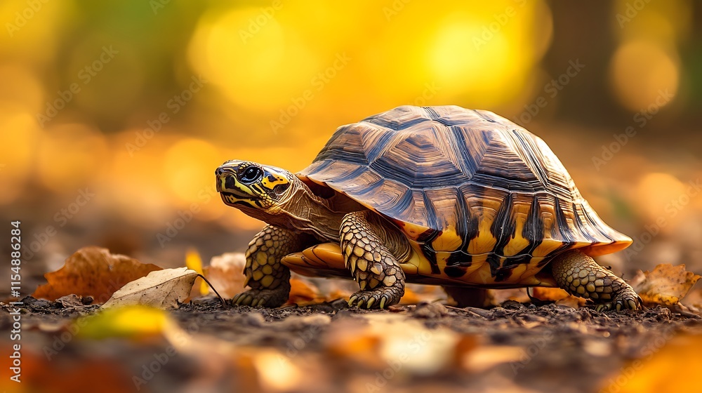 Tortoise in Autumn Leaves. Wildlife, Nature, Reptile Tortoise in Autumn Leaves. Wildlife, Nature, Reptile