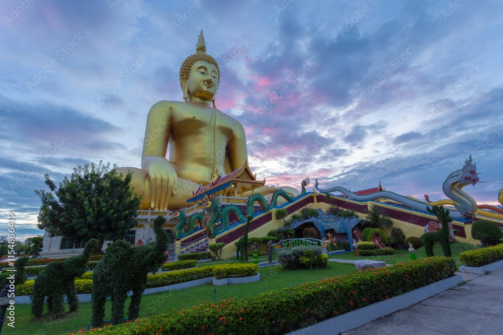 Wat Muang is an old temple in Ang Thong Province. The large Buddha statue was built in 2008. It is the largest in Thailand and is a landmark where you must come to worship and ask for blessings when v Wat Muang is an old temple in Ang Thong Province. The large Buddha statue was built in 2008. It is the largest in Thailand and is a landmark where you must come to worship and ask for blessings when v