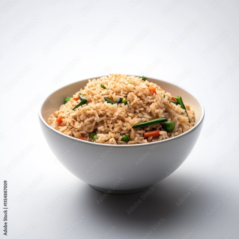 Fried rice in a bowl. Featuring vegetables and soy sauce Fried rice in a bowl. Featuring vegetables and soy sauce
