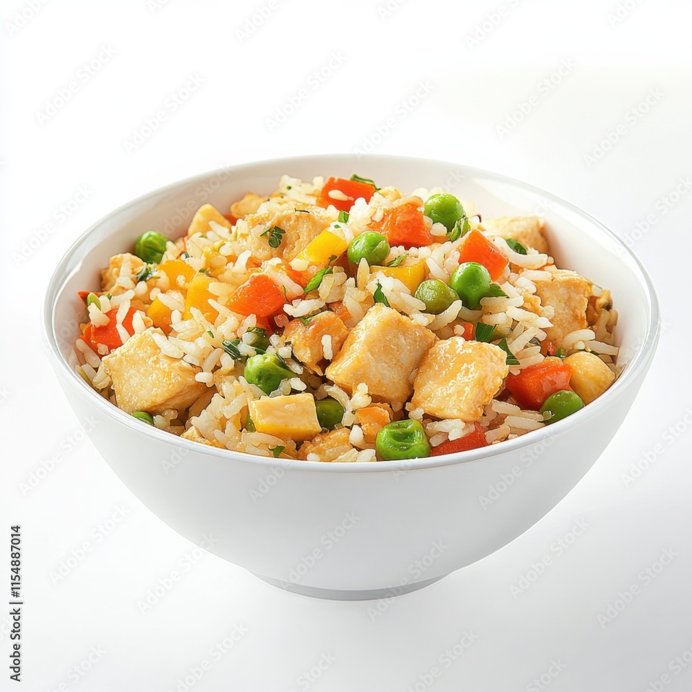 Fried rice in a bowl. Featuring vegetables and soy sauce Fried rice in a bowl. Featuring vegetables and soy sauce