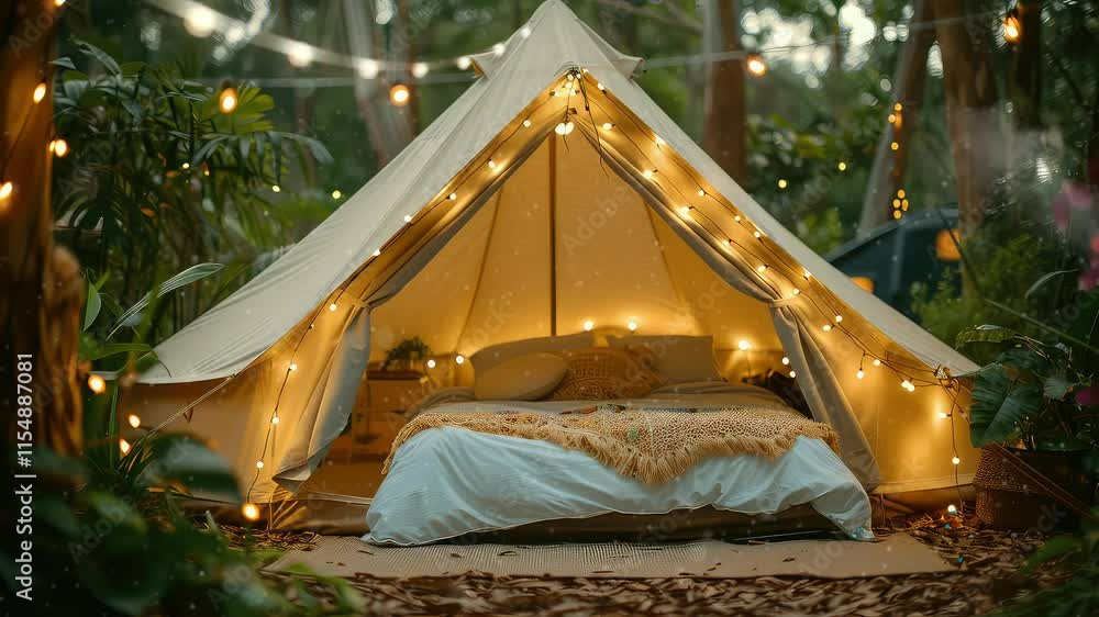 Animation Cozy Glamping Tent with Fairy Lights generated with ai Animation Cozy Glamping Tent with Fairy Lights generated with ai