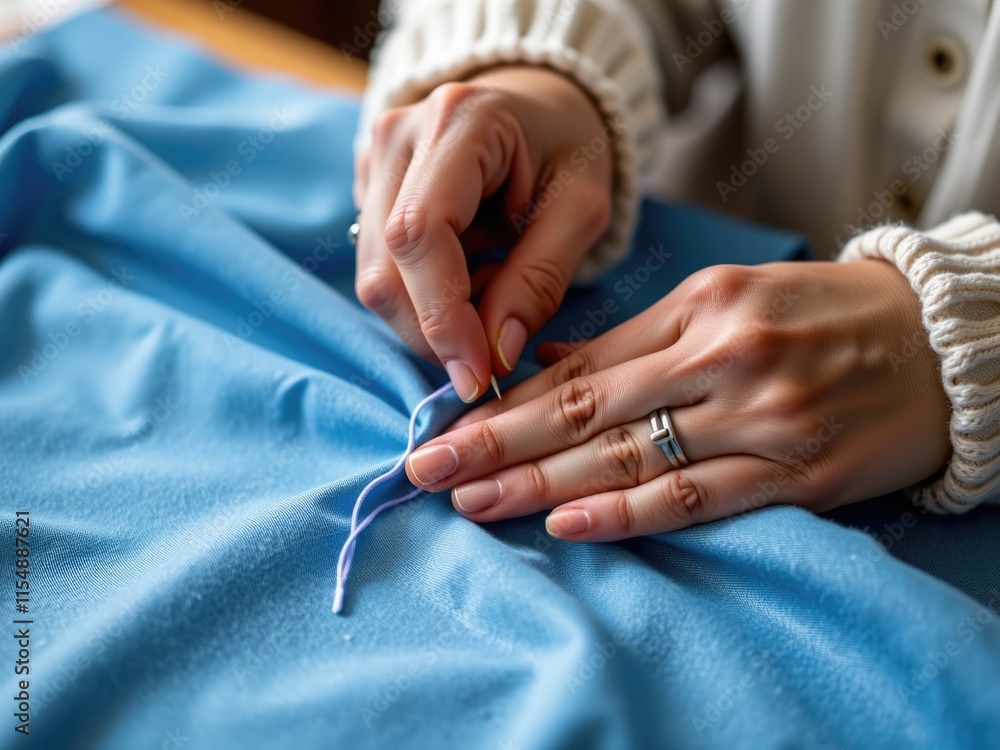 Close up Hands Sewing Fabric Needlepoint Thread Crafts DIY Handmade Detail Textile Clothing Stitch Close up Hands Sewing Fabric Needlepoint Thread Crafts DIY Handmade Detail Textile Clothing Stitch