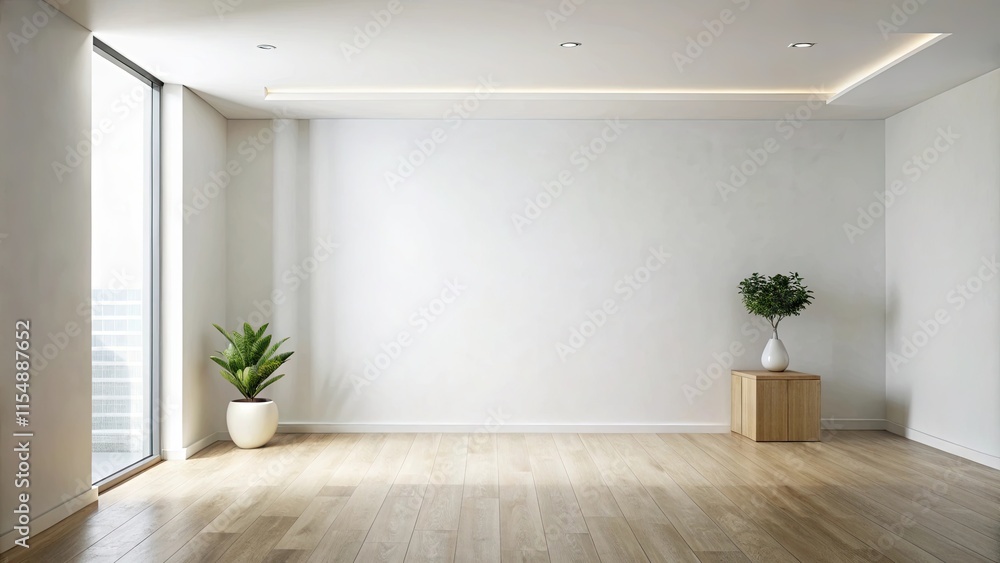 Fototapeta premium Bright Minimalist Empty Room with Large Window and Potted Plants