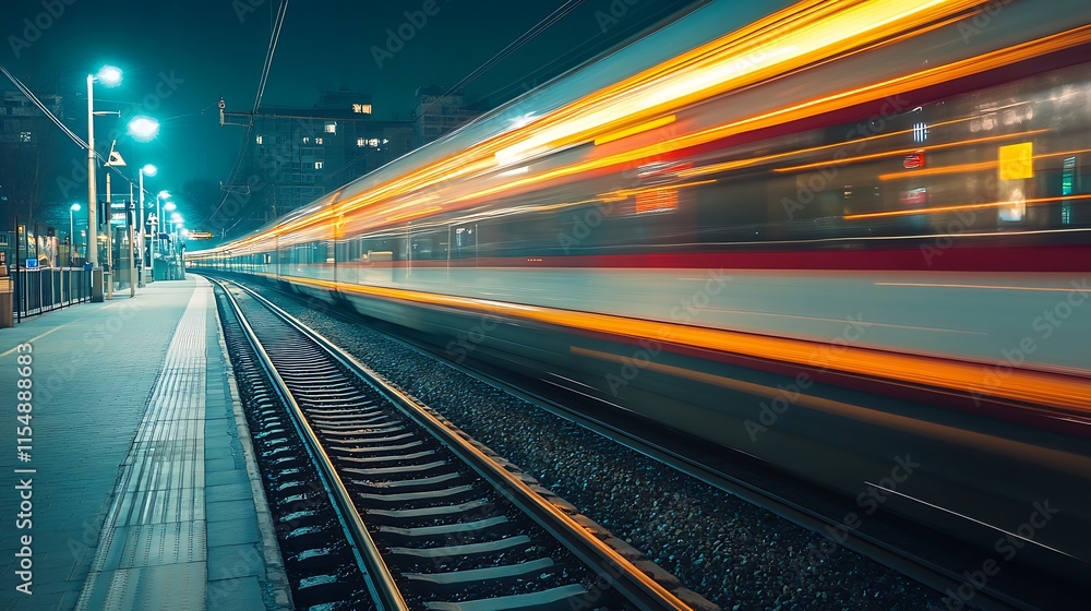 High speed train at night. Motion blur, travel, transportation. High speed train at night. Motion blur, travel, transportation.