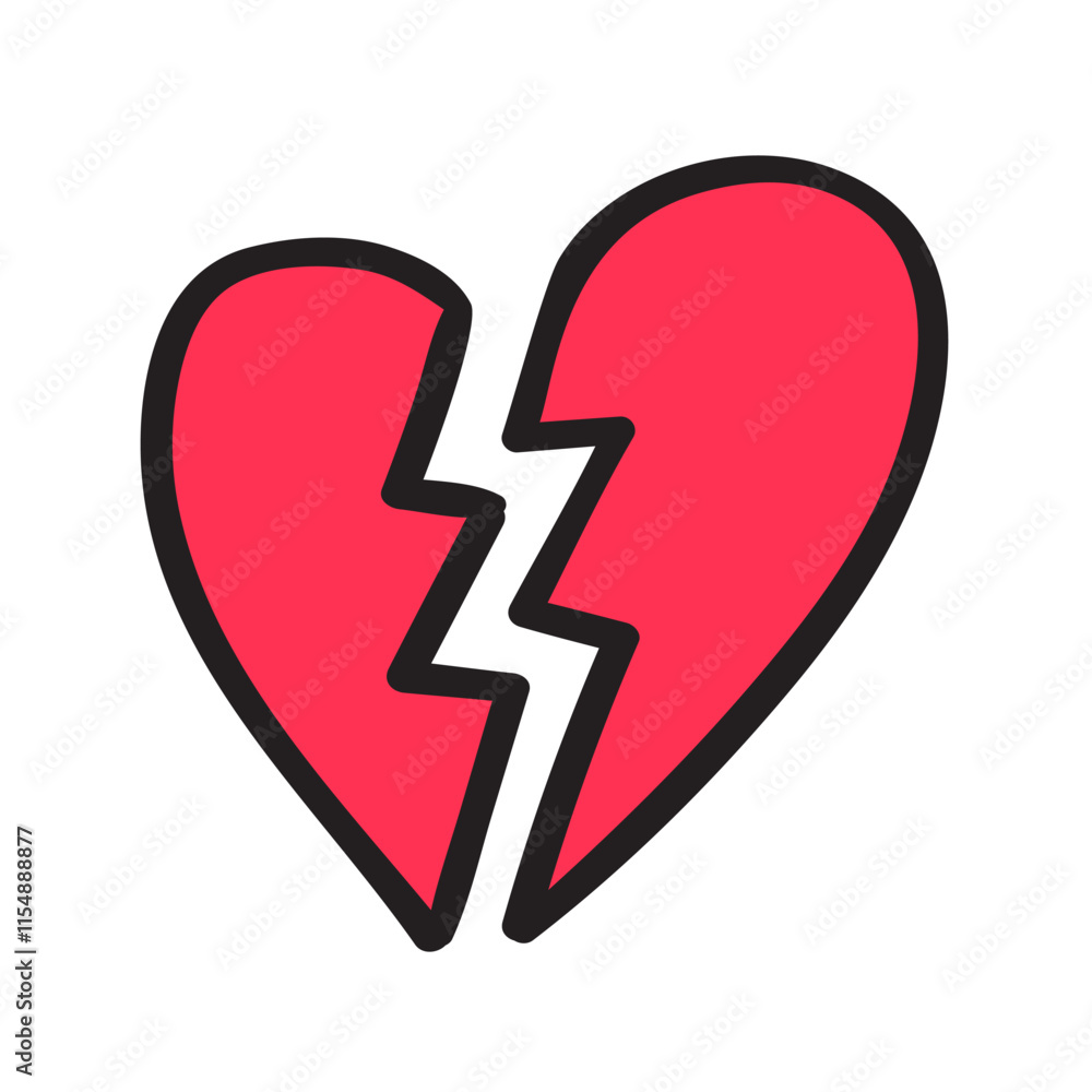 Red broken heart. Hand drawn illustration on white background. Red broken heart. Hand drawn illustration on white background.