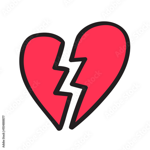 Red broken heart. Hand drawn illustration on white background.