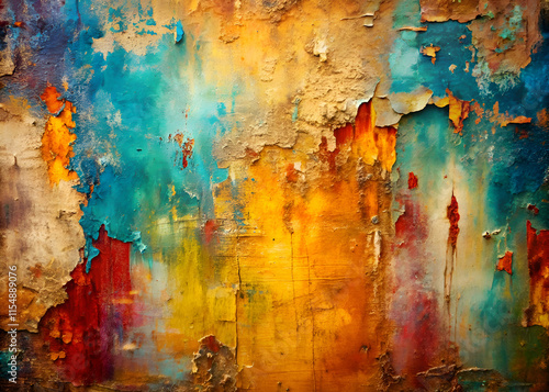 Abstract Expressionist Painting with Layered Textures and Vibrant Colors photo