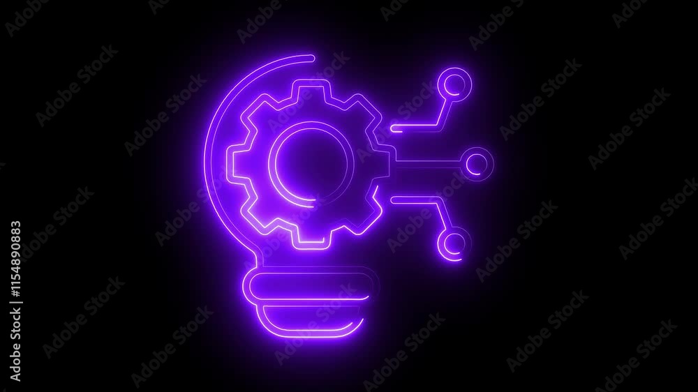 Innovation icon animation by purple color neon on black background. Innovation icon animation by purple color neon on black background.