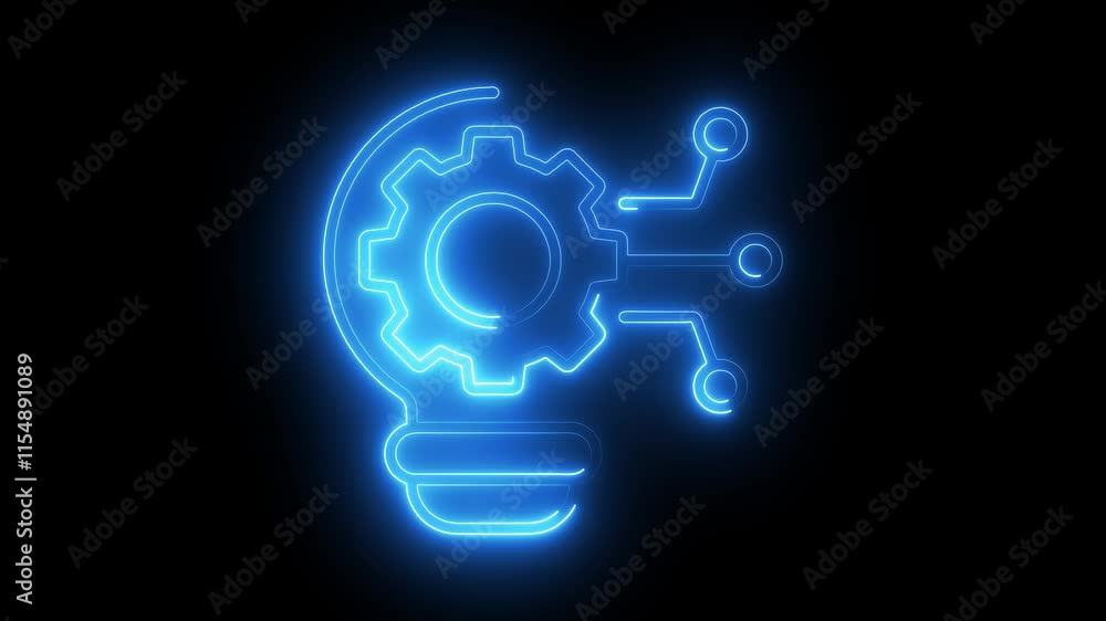 Innovation icon animation by cyan color neon on black background. Innovation icon animation by cyan color neon on black background.